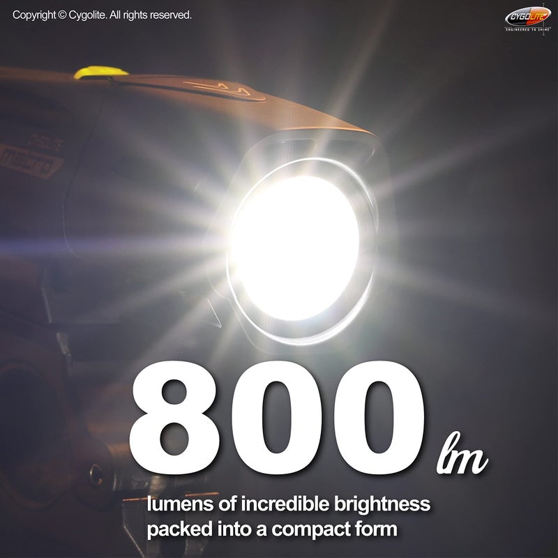 CYGOLITE Metro Plusâ€“ 800 Lumen Bike Lightâ€“ 5 Night & 3 Daytime Modesâ€“ Compact & Durable â€“ IP67 Waterproofâ€“ Secured Hard Mountâ€“ USB Rechargeable Headlight, Black - Image 2